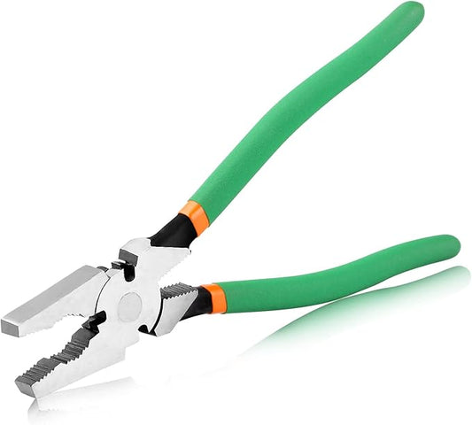 SPEEDWOX 10" Heavy Duty Square Nose Fence Pliers - High-Leverage Multi-purpose Chain Link Fence Tool - Barbed Wire Cutter, Nail Puller
