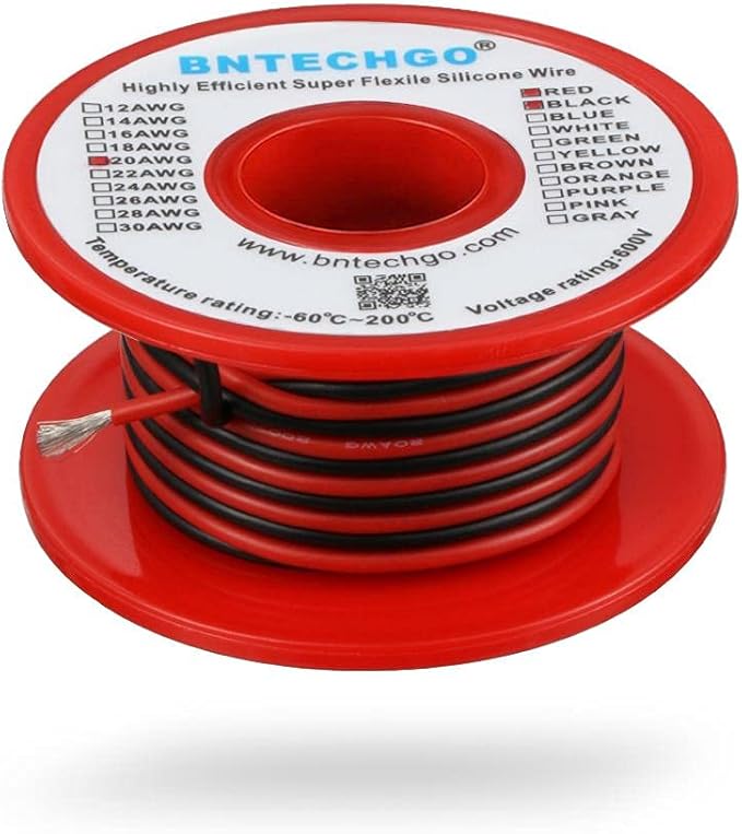 BNTECHGO 20 Gauge Silicone Wire Spool Red and Black Each 25ft 2 Separate Wires Flexible 20 AWG Stranded Tinned Copper Wire