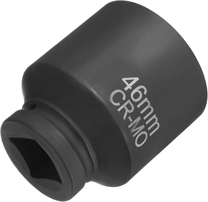 HARFINGTON 4 Point Square Socket 1" Drive 46mm Metric Square Impact Socket CR-MO Blackening Standard Wheel Sleeve Pneumatic Sleeve Tool for Auto Repair Mechanical Maintenance Home Use