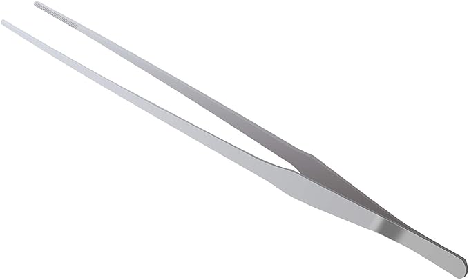 Stainless Steel Polished Extra-Long 15 inch Tongs Tweezers with Precision Serrated Tips for Garden, Kitchen, Indoor & Outdoor