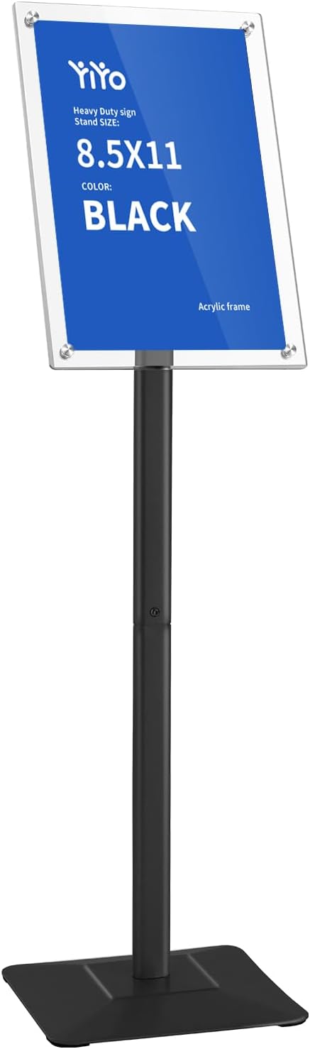 YIYO Sign Stand Poster Stand竊똞djustable heavy duty pedestal Sign Holder Floor Stand竊똞crylic frame floor signage standing for display menu 8.5*11 inch竊똁lack (acrylic frame 8.5*11 Black)