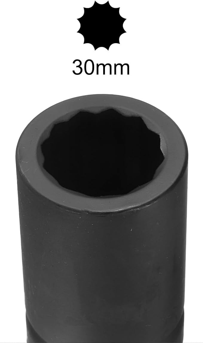 uxcell 1" Drive 30mm 12-Point Impact Socket, CR-MO Steel 80mm Length, Standard Metric Sizes