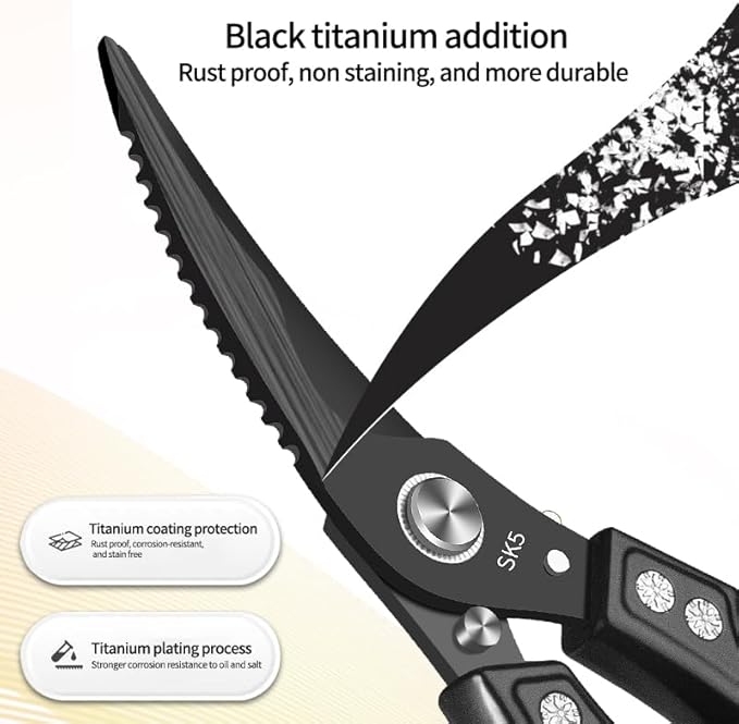 Professional 10-Inch Heavy-Duty Kitchen Shears ??Ultra-Sharp Stainless Steel Scissors for Cutting Meat, Poultry, Fish, Herbs & Vegetables (Black)