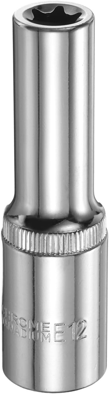 HARFINGTON E-Torx Socket 1/2" Drive E12 Star Female Socket 3.1" Length External Torx Deep Sleeve Chrome Plating 6 Point Spline Sleeve for Auto Repairs Home Maintenance