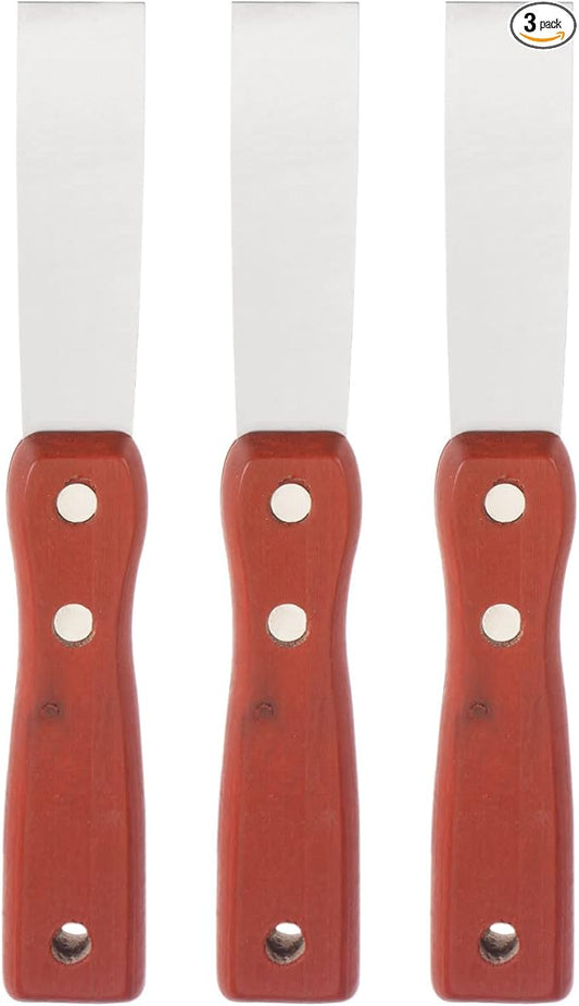 uxcell Putty Scraper 1" Stainless Steel Putty Knife Wooden Handle for Drywall Puttying 3Pcs