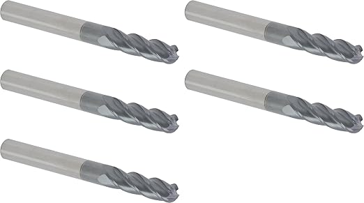 CME 5 pcs Micrograin Carbide End Mills, Ball Nose, TiAlN Coated, 5/16" Mill Diameter, 1 1/8" Length of Cut, 3" Overall Length, 4 Flute, Center Cutting