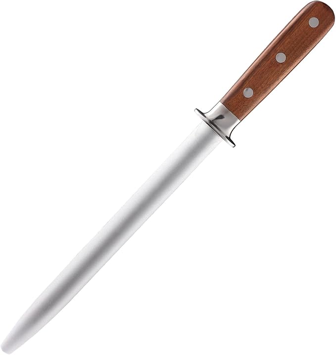 Seido Knives 10-Inch Rosewood Diamond Sharpening Rod - Honing Steel Knife Sharpener with Rosewood Handle