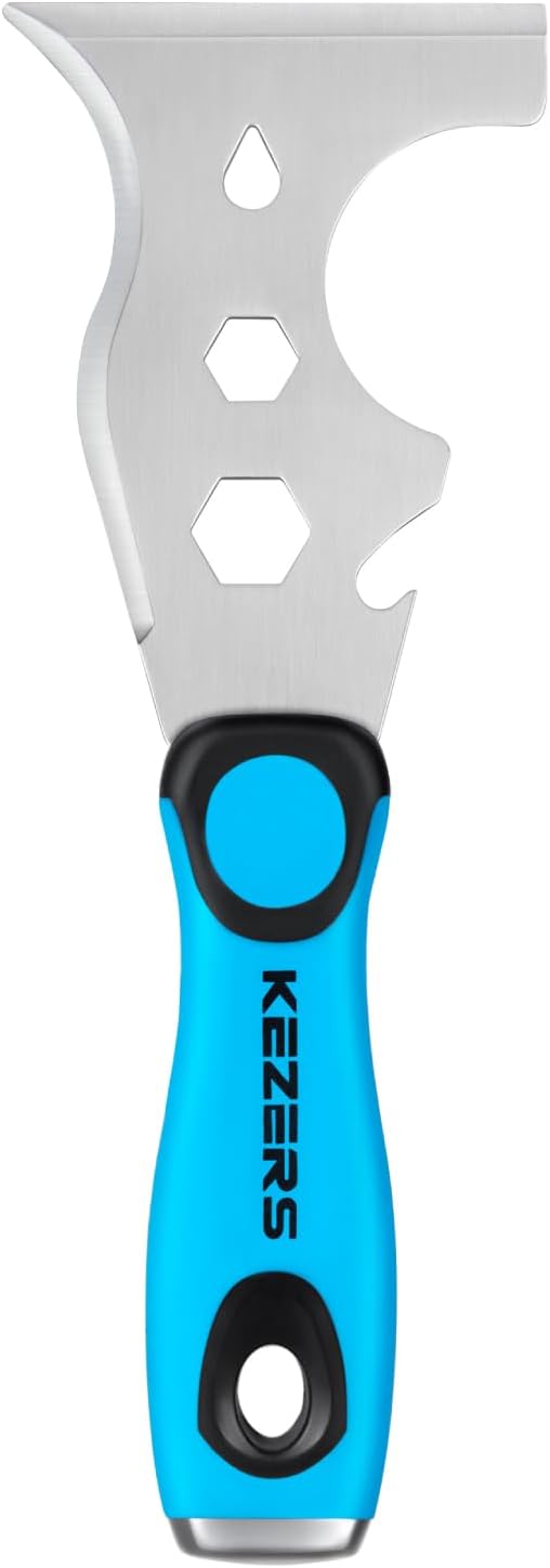 KEZERS 13-In-1 Painter?셲 Tool, 3" Stainless Steel Putty Knife Scraper, Paint Scraper Tool for Painting & Wood with Metal Hammer End, Multi-Use Drywall Paint Stripper Tool for Scraping Paint & Caulk