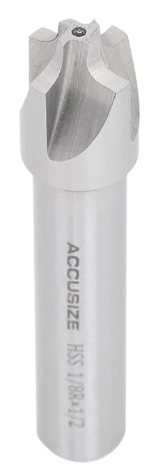 Accusize Industrial Tools 1/8'', H.S.S. Corner Rounding End Mills, 1/2'' Shank Dia, 5/8'' Cutter Dia, 3'' Overall Length, 1011-0018
