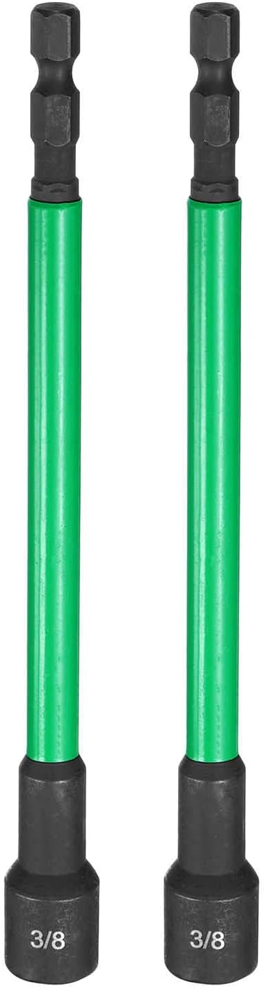 HARFINGTON 2pcs Nut Driver Drill Bit 3/8 Inch SAE Socket 1/4" Hex Shank 6" (150mm) Extra Long Magnetic 6-Point Sockets Quick Change CR-V Steel Bolt Setters for Power Drill Drivers
