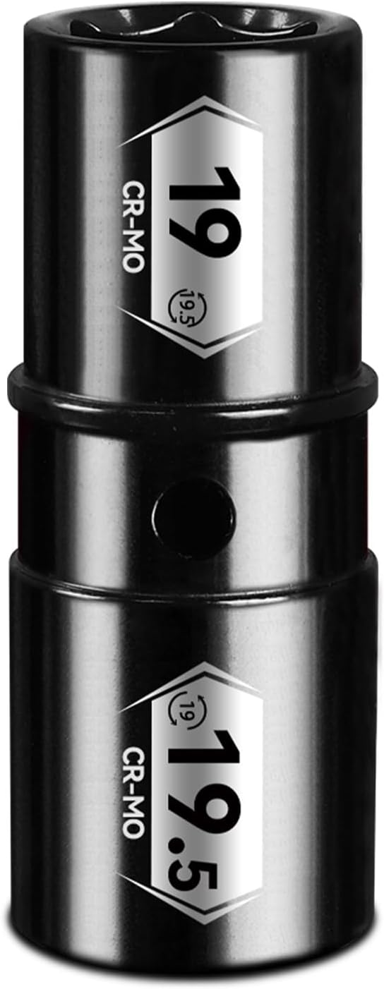 BLACKROBOT 1/2" Drive 19mm x 19.5mm Impact Lug Nut Socket, 6-Point Lug Nut Removal Tool, CR-MO, Electroplated Surface for Auto Repair
