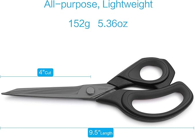 LIVINGO 9.5??Sharp Fabric Scissors, All Purpose Heavy Duty Titanium Coated Premium Forged Stainless Steel Tailor Dressmaking Sewing Shears Comfort for Cutting Leather, Crafting Home Office Use, Black