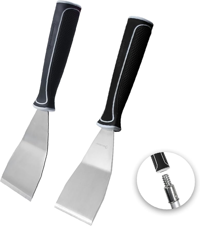ROLLINGDOG 2PC 3 Inch Pole Scraper - Stainless Steel Bent Blade With Anti-Slip Rubber Handle, Heavy Duty Paint Remover Scraper Tool