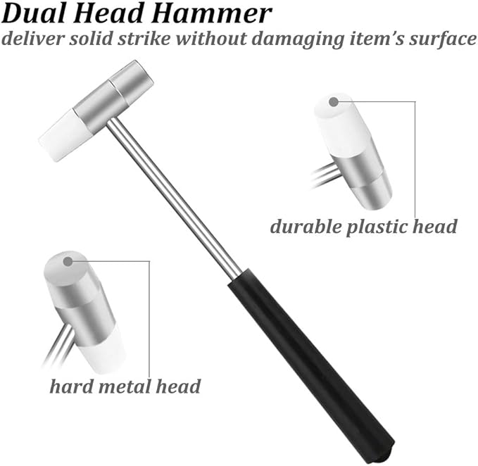 Dual Head Small Hammers for Small Project and Home Project, Black Plastic Grip, Jewelry Mallet, Mini Mallet for Repairing Watch, Tuning, Woodworking, Handcraft, Leather, 2 Pcs