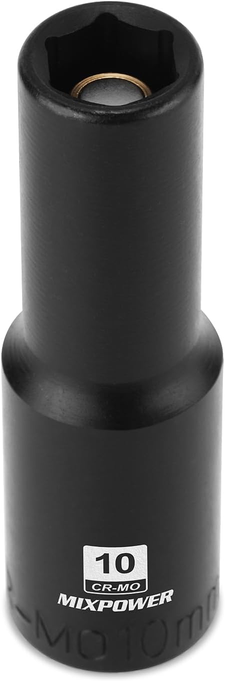 MIXPOWER 3/8" Drive Deep Magnetic Impact Socket, 6 Point, 10mm, Metric, CR-MO