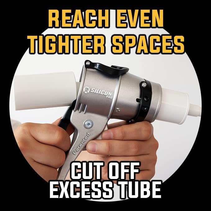 SILIGUN™ PRO Compact 24:1 Caulking Gun - No Drip Caulk Gun - Patent Design - Lightweight Aluminum Frame - Works with all 10 oz Tubes (SILIGUN PRO Scraper Kit)