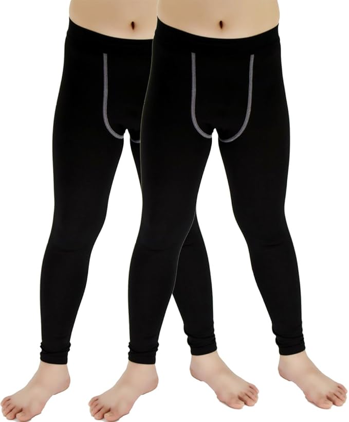 LANBAOSI Youth Boys Compression Leggings Athletic Pants Base Layer Football Workout Tight