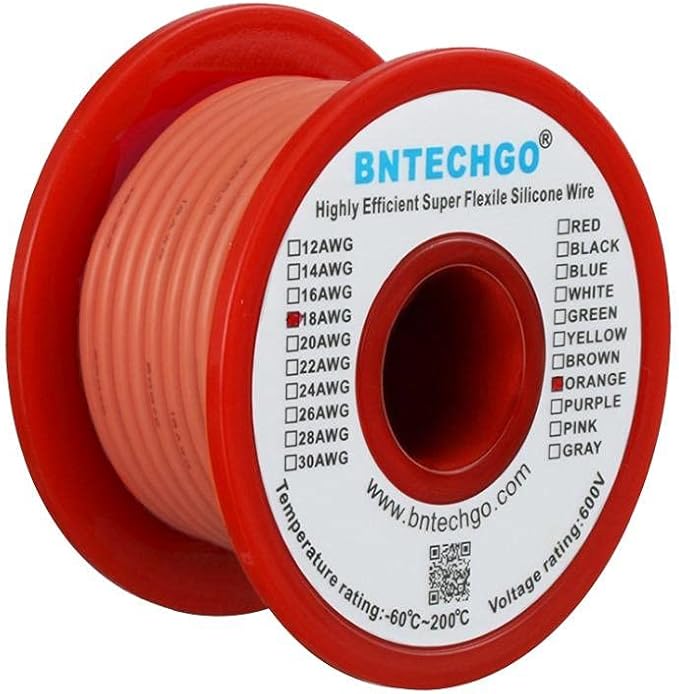 BNTECHGO 18 Gauge Silicone Wire Spool 50 ft Orange Flexible 18 AWG Stranded Tinned Copper Wire