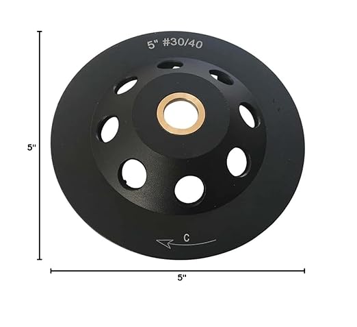 5" High Performance Diamond Grinding Wheels for Concrete, Paint, Epoxy, Mastic, Coating Removal, #30/40 Grit, 6 Arrow Segments, 7/8"-5/8" Arbor