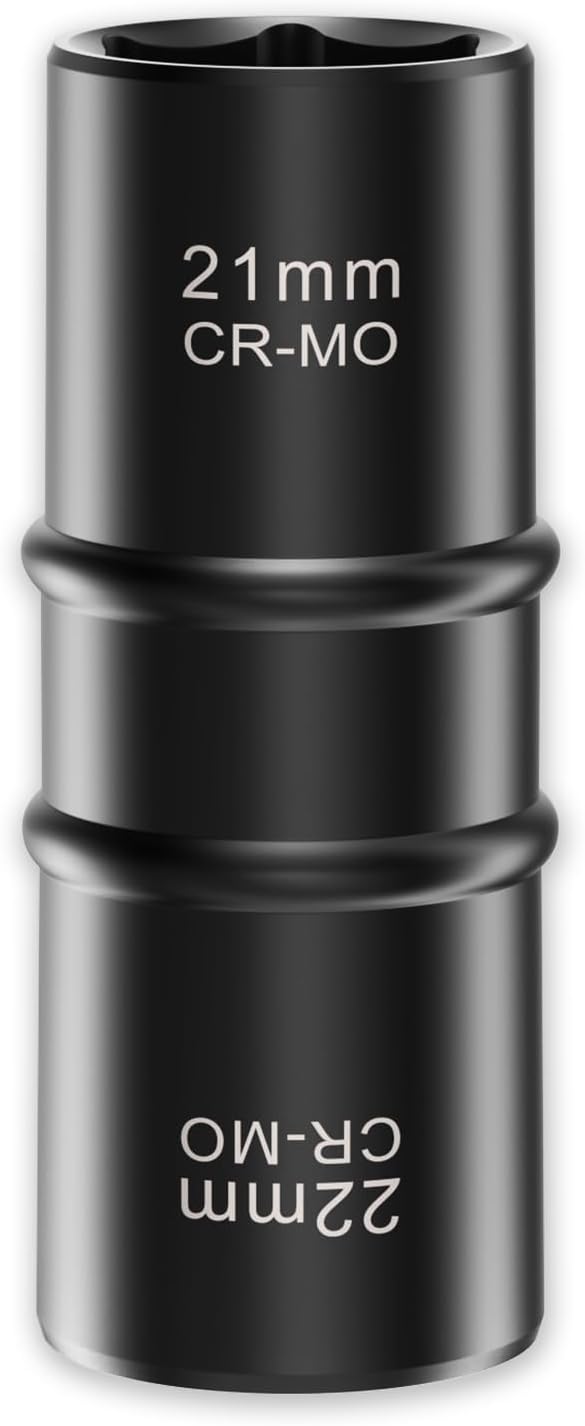 XEWEA 1/2 Inch Drive 21mm x 22mm Thin Wall Impact Flip Socket, Lug Nut Impact Socket Set Double Ended Thin Wall Nut Sockets CR-MO Twist Removal Tool for Stripped Rusted Bolts