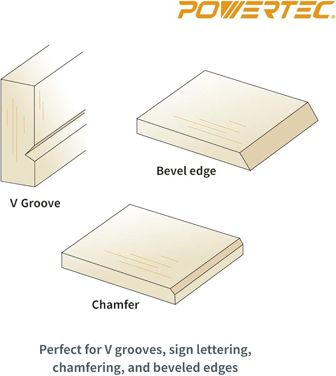 POWERTEC V Groove Router Bits Set, 1/4" Shank, (2) 60-Degree (1/4" & 1/2" Cutting Dia.) & 90-Degree (1/2" Cutting Dia.) Woodworking Router Bits for use on CNC Machine and Router Tool (73031)