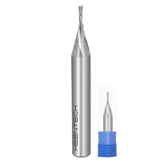 KEENTECH 1/4" Shank Downcut 2 Flute Flat Tip Sprial Router Bit for CNC Router Machine, 1/16" Cutting Diameter, 1/4" Cutting Depth, for Wood Cutting, Custom Furniture, Slot Mortise, Engraving, Carving