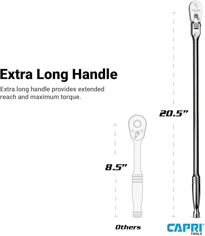 Capri Tools 3/8 in. Drive Fine 90-Tooth Locking Flex-Head Ratchet, Extra Long Chrome Handle