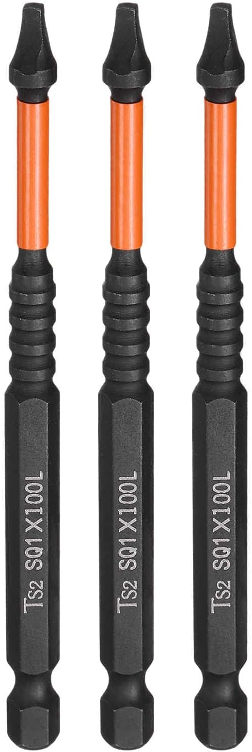 HARFINGTON 3pcs Square Head Screwdriver Bits 1/4" Hex Shank SQ1 Magnetic Head 4" Length S2 Steel Screw Driver Drill Bit for Repair Work Electric Screw Driver