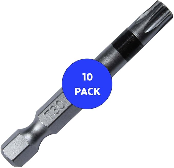 T30 x 2" Color-Coded Torx/Star Driver Bit with Quick-Change Shank - Precision Fit for T-30 Screws and Fasteners, 10-Pack