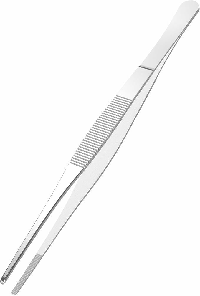 5 PCS 7.1 Inch Stainless Steel Tweezers, with Straight Round Blunt Serrated Tip, 0.07 Inch Thickness Stainless Steel, Multipurpose Daily Garden Home Lab Craft Repairing Tool