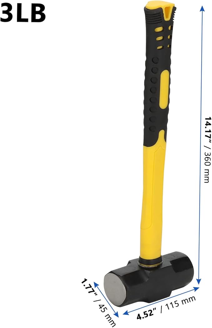 MANCHAP 2 PCS 14 Inch 3lbs Sledge Hammer with Fiberglass Handle, Drilling Crack Hammer, Club Hammer Tool for Demolition, Construction, Renovation, Yellow