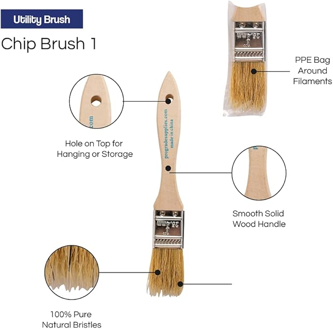Pro Grade - Chip Paint Brushes - 36 Ea 1 Inch Chip Paint Brush Light Brown