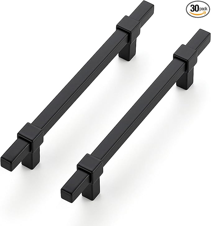 30 Pack Black Cabinet Handles - 5" Hole Center Cabinet Pulls Matte Black Drawer Pulls Cabinet Hardware Kitchen Handles for Cabinets