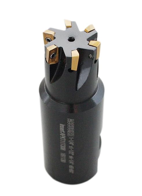 Accusize Industrial Tools 1-1/4'' 90 Deg Square Shoulder Indexable End Mill, 4-1/4'' Overall Length, APKT11T3 Carbide Inserts, 6 Flute, 0056-0923