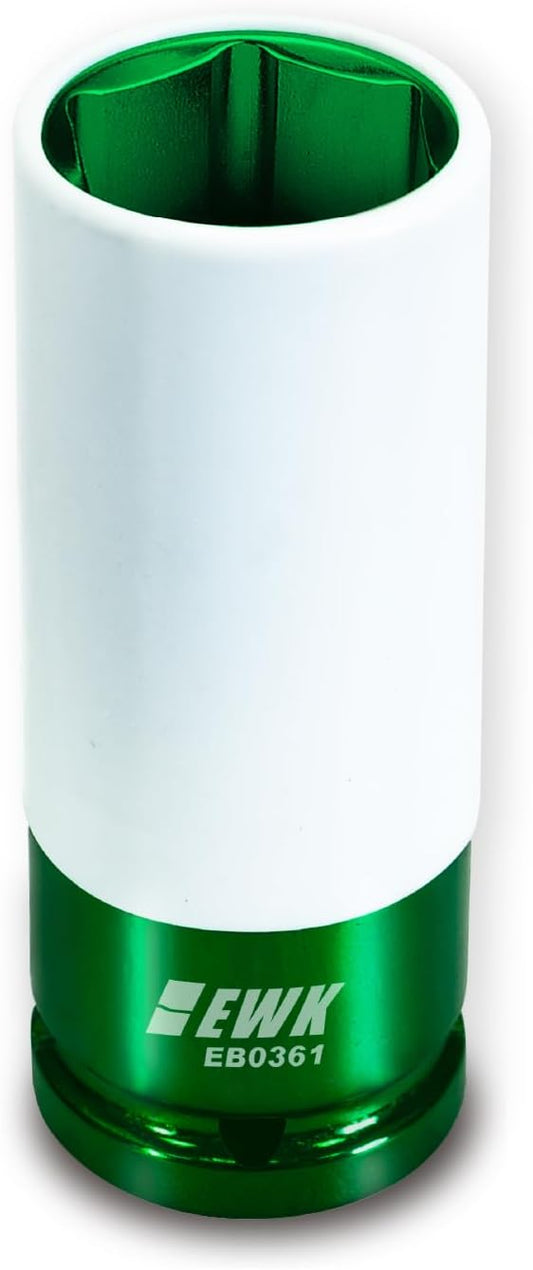 EWK 1/2" Drive 22mm Lug Nut Socket, 22mm Impact Socket, Non-Marring Protective Sleeve Prevents Damage to Custom Rims