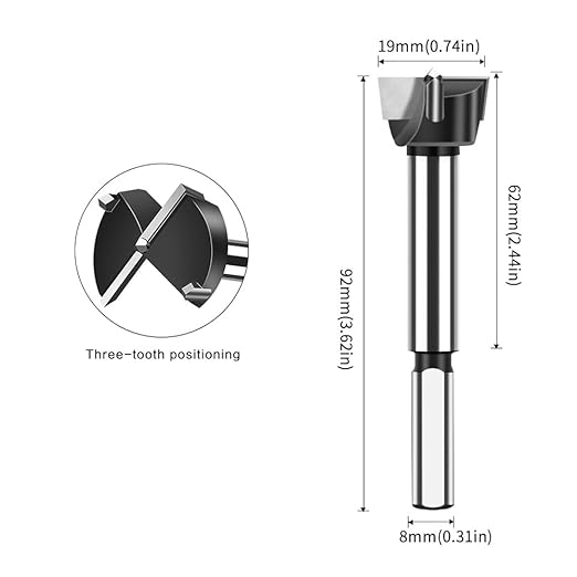 Forstner Drill Bits 19mm (3/4 inch) Tungsten Carbide Wood Hole Saw Auger Opener Woodworking Drilling Tool Wood Cutter