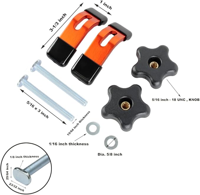 O'SKOOL 2 Pack Mini Hold Down Clamps Kit, 3-1/3??L x 1??Width T-Track CNC Router Clamp