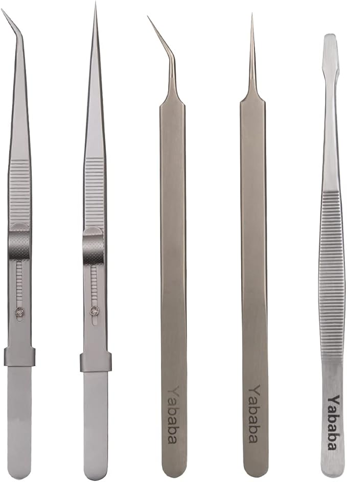 Tweezers, 5 Pcs Precision Tweezers Set, Anti-Static Stainless Steel Long Tweezers Kit for Electronics, Laboratory Work, Jewelry-Making, Craft, Soldering, Hobby, Watches, Car Machines Repair Etc
