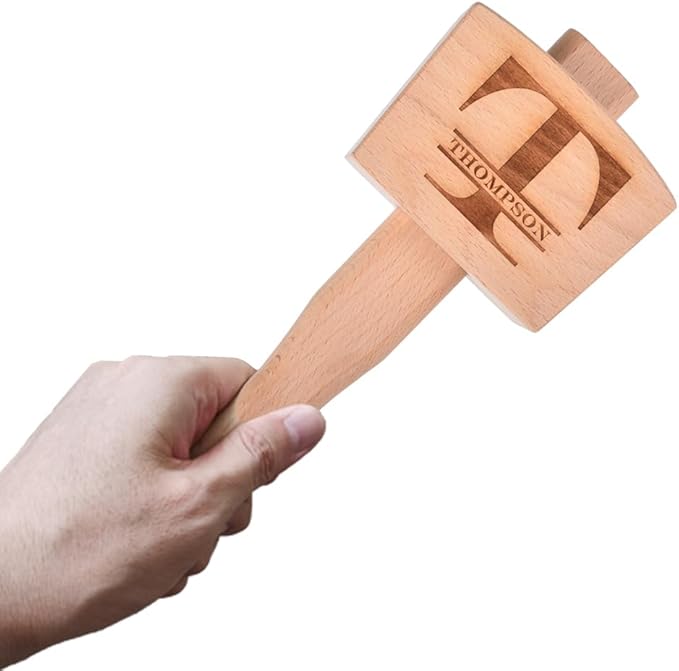 Personalized Wood Mallet, 9.5” Manual Ice Hammer Mallet, Custom Engraved Beech Solid Carpenter Wood Hammer Woodworking Hand Tool