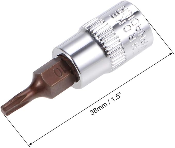 uxcell 3pcs 1/4" Drive x T10 Torx Bit Socket, S2 Steel Bits CR-V Sockets 38mm Length Use with Ratchet Wrench, Slide Bar, Extension Rod