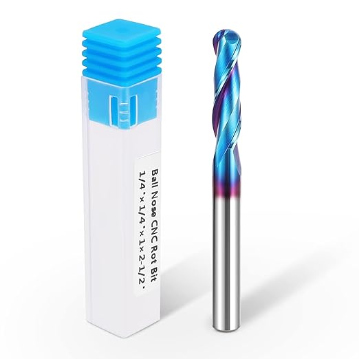 HQMaster Ball Nose Router Bit Upcut 1/4 Inch Shank Solid Carbide CNC Router Bit with Nano Blue Coating CNC Bits End Mill for Woodwork Mortise Slot Trim