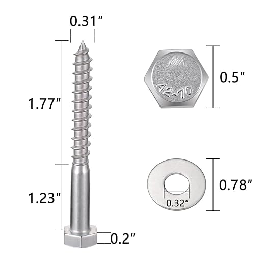 25 Pcs M8x3 Inch Heavy Duty Lag Screws 304 Stainless Steel 18-8 Lag Screws for Wood for Large Wooden Structures Flower Stands Outdoor Wooden Pavilion Brackets
