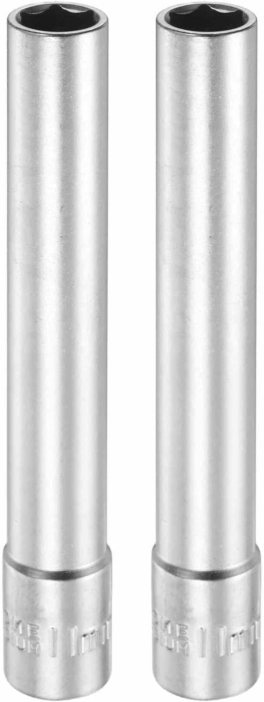 HARFINGTON 2pcs 6 Points Deep Socket 3/8" Drive 11mm Deep Metric CR-V Steel Polished Nickel Plating Flip Sleeve 120mm / 4.7" Extra Long Socket Tool for Home Auto Nuts Bolts Repair