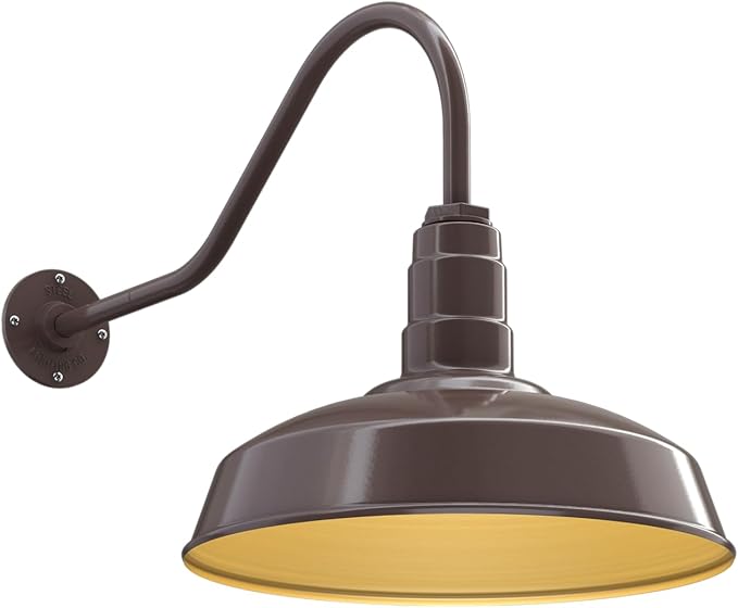 Steel Lighting Co. | Dusk to Dawn | Gardena Barn Light | Outdoor Wall Mounted | 16" Dome | 23" Gooseneck | Farmhouse Light Made in America | Dark Bronze/Brass