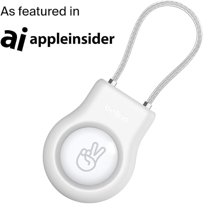 Belkin Apple AirTag Secure Holder With Wire Cable - AirTag Holder - Lock & Protect Air Tags In Durable Scratch Resistant Case - Protective AirTag Keychain Accessory For Keys, Luggage & More ??White