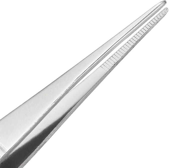 uxcell 5 Pcs 5-Inch Stainless Steel Straight Pointed Tweezers with Serrated Tip