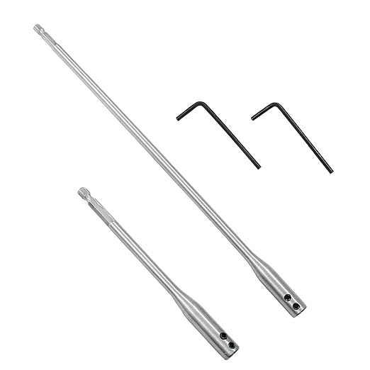 Piutouyar 4 Pcs 1/4 Inch Drill Bit Extension Set, 6 & 12 Inch Wood Spade Drill Bit Extensions with 2 Pcs Hex Key for Wood Furniture