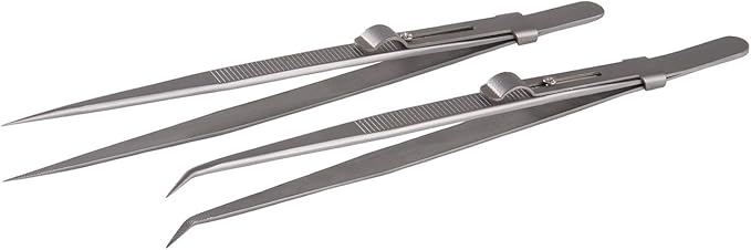 Tweezers, Precision Tweezers Set, Anti-Static Stainless Steel Curved of Tweezers, for Electronics, Laboratory Work, Jewelry-Making, Craft, Soldering, Etc（2 PCS）