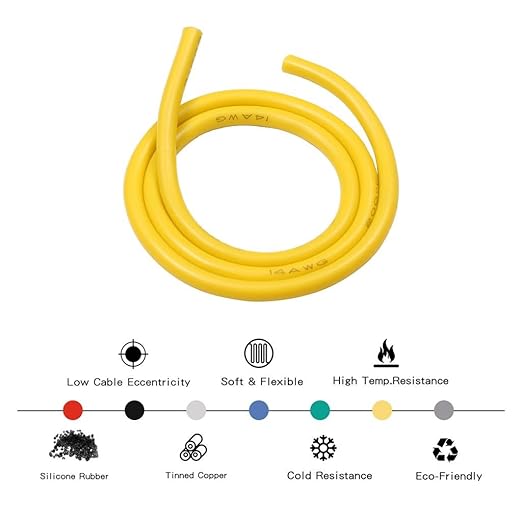 BNTECHGO 14 Gauge Silicone Wire Spool 40 ft Yellow Flexible 14 AWG Stranded Tinned Copper Wire