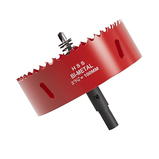 3-15/16" (100mm) Bi-Metal M42 High Speed Steel Hole Saw with Pilot Drill Bit, Smooth Cutting Edge for PVC, Drywall, Wood, Plastic, Gypsum Board, Rubber, Thin Metal